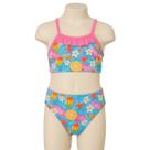 Biquíni Infantil Estampado Tropical com Alça Rosa e Babado