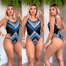 Biquini maio feminino praia body arabesco azul e branco