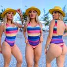 Biquini maio feminino praia bojo branco body arco iris gold