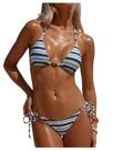 Biquíni MakeMechic, tanga triangular listrada, azul, tamanho P