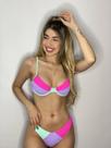 Biquíni Meia Taça Com Aro e Bojo Rosa Lilás Verde