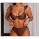 Biquíni Meia Taça com Babado Top com Aro Calcinha Asa Delta Cintura Alta Moda Praia Verão 2025
