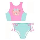 Biquíni Menina Kukiê Malha UV50+ Rosa Neon/Azul