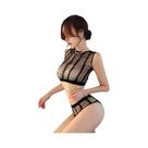 Biquíni Preto Transparente Com Listras, Lingerie Sexy Em Rede, Conjunto De Duas Peças Com Meias Para