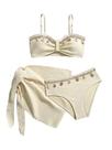 Biquíni Seashell Ruched de 3 peças MakeMeChic para meninas 11Y Biquíni Seashell Ruched de 3 peças MakeMeChic para meninas 11Y