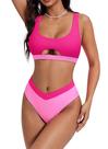Biquíni SUUKSESS Push Up Color Block Cintura Alta Rosa M