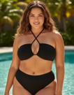 Biquíni Top Faixa Plus Size Calcinha Alta Hot Pants Canelado