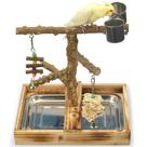Bird Playground LIMIO Natural Wood com bandeja e 2 xícaras para pássaros