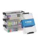 BiuLeon Kit com 4 Estojo de Lápis Extra Grande, Organizador de Estojo de Lápis de Plástico Transparente, Caixa para Giz de Cera e Marcadores, Organizadores Empilháveis para Artesanato e Armazenamento de Canetas, Materiais de Arte (Preto)