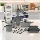 BlackDecker Conjunto de Panelas Ceramic Line 9Pçs Grey Marble Revestimento Cerâmico Antiaderente Alta Compatibilidade e Design Moderno