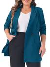 Blazer Agnes Orinda Plus Size com lapela, botões e bolsos, azul