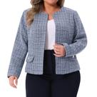 Blazer Agnes Orinda Plus Size em Tweed Azul sem Gola