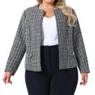 Blazer Agnes Orinda Plus Size em Tweed Preto sem Gola