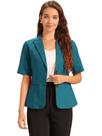 Blazer Allegra K Linen para mulheres de manga curta azul pavão