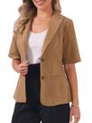 Blazer Allegra K Linen para mulheres de manga curta marrom escuro XS Blazer Allegra K Linen para mulheres de manga curta marrom escuro XS