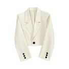 Blazer Cropped Preto Feminino Moderno Com Gola Entalhada, Estilo Coreano Chique, Casaco De Terno Com Blazer Cropped Preto Feminino Moderno Com Gola Entalhada, Estilo Coreano Chique, Casaco De Terno Com