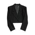Blazer Cropped Preto Feminino Moderno Com Gola Entalhada, Estilo Coreano Chique, Casaco De Terno Com