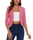 Blazer curto MINTLIMIT feminino franzido, manga 3/4, rosa