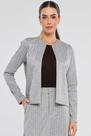 Blazer Curto PKS Alfaiataria Risca de Giz Cinza Claro