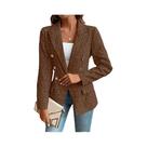 Blazer Feminino Azul Com Dois Botões, Casaco Vintage Para Escritório Com Bolsos, Moda 2024