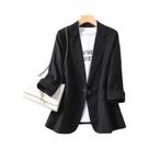 Blazer Feminino Casual De Manga Três Quartos Com Gola Dobrável E Botão Único