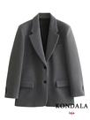 Blazer Feminino Cinza Escuro - Manga Comprida, Decote V e Bolsos