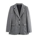 Blazer Feminino Cinza - Fashion, Vintage, Gola Entalhada e Bolsos