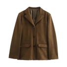 Blazer Feminino De Inverno Em Cor Sólida Com Lapela E Bolso, Casaco Curto Casual Solto, Jaqueta De