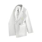 Blazer Feminino Elegante Transpassado Moda Coreana Primavera Outono Casaco De Terno Liso Jaqueta De
