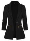 Blazer feminino Genhoo de manga longa, aberto na frente, preto, tamanho L