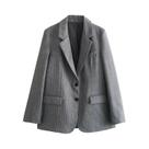 Blazer Feminino Listrado De Botão Único Com Bolsos E Mangas Longas - Look Elegante Para Mulheres