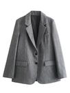 Blazer Feminino Listrado Vintage - Manga Comprida, Bolsos e Gola Entalhada