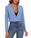 Blazer feminino MINTLIMIT com botão de lapela recortado, manga comprida, azul