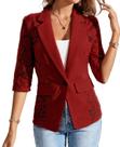 Blazer feminino MINTLIMIT de renda aberta na frente, malha transparente, manga 3/4 Blazer feminino MINTLIMIT de renda aberta na frente, malha transparente, manga 3/4