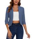Blazer feminino MINTLIMIT, franzido, manga 3/4, decote em V, azul ardósia