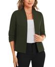 Blazer feminino MINTLIMIT, franzido, manga 3/4, verde com frente aberta