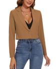 Blazer feminino MINTLIMIT, lapela recortada e entalhada, L, cáqui escuro Blazer feminino MINTLIMIT, lapela recortada e entalhada, L, cáqui escuro