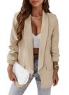 Blazer feminino PRETTYGARDEN, casual, com frente aberta, bege, branco