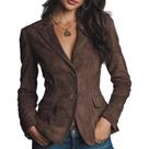 Blazer feminino QXE vintage de camurça sintética marrom com frente aberta Blazer feminino QXE vintage de camurça sintética marrom com frente aberta