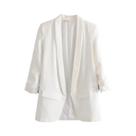 Blazer Feminino Vintage Casual Plissado - Manga Comprida, Sem Botões