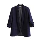 Blazer Feminino Vintage Casual Plissado - Manga Comprida, Sem Botões