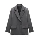 Blazer Feminino Vintage Transpassado Com Bolsos, Manga Longa Lisa E Gola Entalhada Ideal Para O