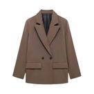 Blazer Feminino Vintage Transpassado Com Bolsos, Manga Longa Lisa E Gola Entalhada Ideal Para O Blazer Feminino Vintage Transpassado Com Bolsos, Manga Longa Lisa E Gola Entalhada Ideal Para O