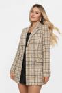 Blazer Feminino Xadrez Oversized Casaco Elegante Social Longo Tweed Inverno Cor:BegeTamanho:P