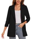 Blazer LADI TREND feminino franzido, manga 3/4, preta, GG