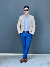Blazer Masculino Slim Cáqui Algodão e Elastano