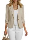 Blazer Mina Self 2026 de verão, manga 3/4, cortado, bege, feminino