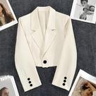 Blazer Preto Recortado para Mulheres - Gola Entalhada, Estilo Coreano