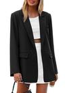 Blazer PRETTYGARDEN de Dois Botões com Lapela Notch XXL Preto Blazer PRETTYGARDEN de Dois Botões com Lapela Notch XXL Preto