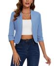 Blazer recortado MINTLIMIT, aberto na frente, franzido, manga 3/4, para mulher
